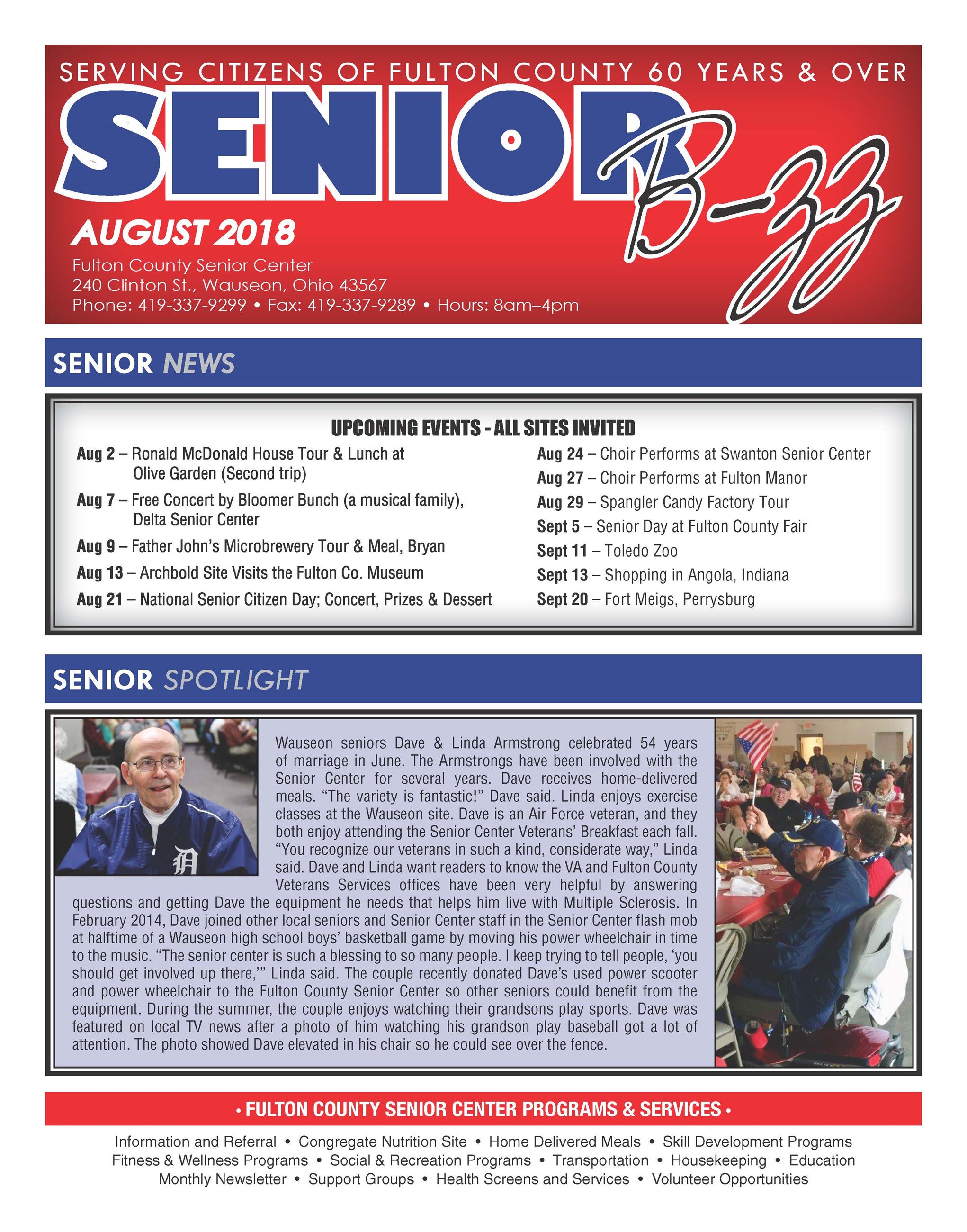 Front page of the August 2018 Senior B-zz