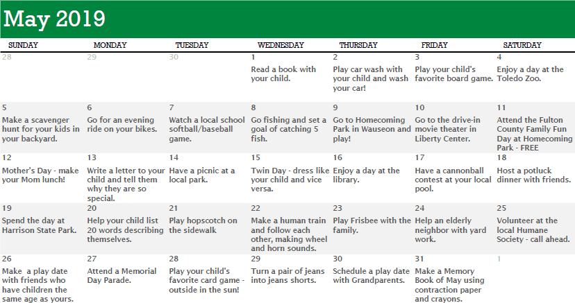 May Activity Calendar