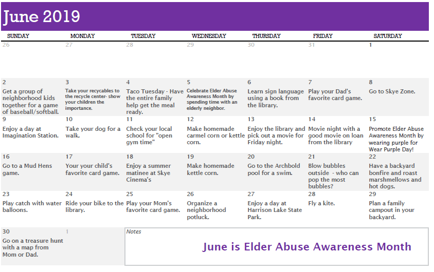 June family Activity Calendar